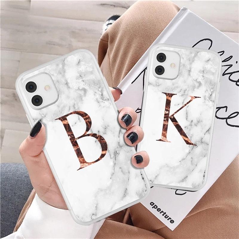 White A-Z Marble Texture Phone Cover For Iphone 12 Mini Soft Silicone Back Case Solid Name Phone Case Luxury Screen Camera Protection Shockproof Soft Cover Stevvex