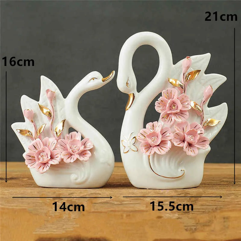 2PCS Swan Statue Pretty Creative Swan Sculpture Figurines Ceramic Crafts Art Home Decoration Accessories1 Pair Wedding Gift Lootquake LLC