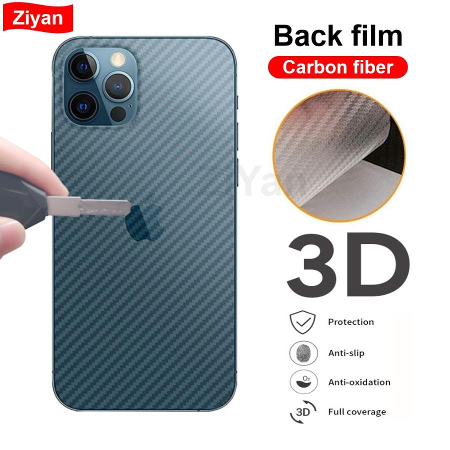 2Pcs Carbon Fiber Matte Back Film For iPhone 14 13 12 Mini 11 Pro XR X XS Max 7 8 Plus SE3 Transparent Scratch Resistant Sticker Slim Fit Clear Transparent 3D Carbon Fiber Back Skin Rear Screen Guard Protector Sticker Stevvex