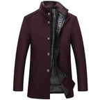 Woolen Coat Men Winter Windbreaker Long Thick Wool Jackets abrigo hombre Man Stand Collar Single Breasted With Vest Woolen Coats