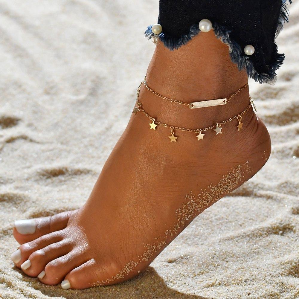 Gold Metal Shell Coconut Tree Female Anklets Barefoot Sandals Foot Summer Double Layers  Foot  Bracelets Leg Jewelry - SJB-DIAMOND ELITES