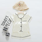 Luxury Modern Children's Pajamas Set Baby Suit Toddler Boys and Girls Ice Silk Satin Cartoon Printing Tops Pants Set Home Wear pajams for Kids