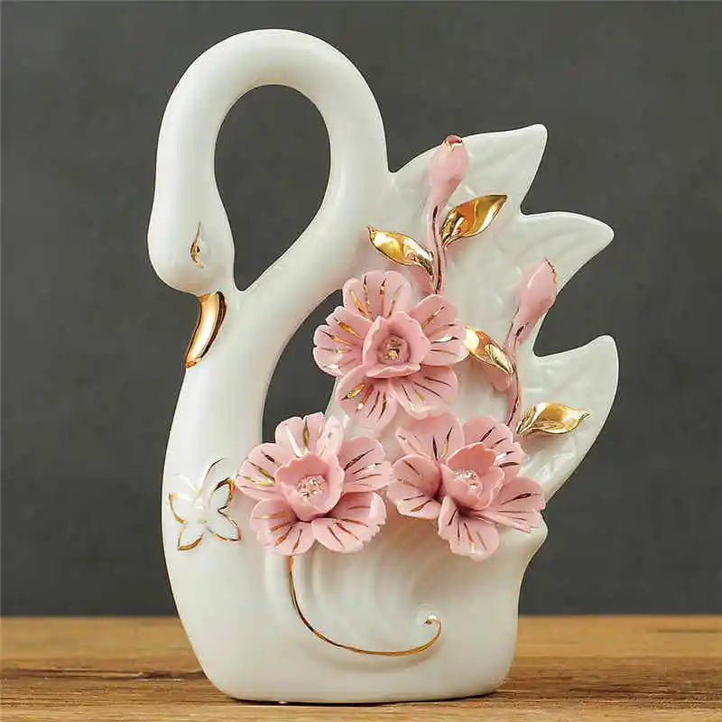 2PCS Swan Statue Pretty Creative Swan Sculpture Figurines Ceramic Crafts Art Home Decoration Accessories1 Pair Wedding Gift Lootquake LLC