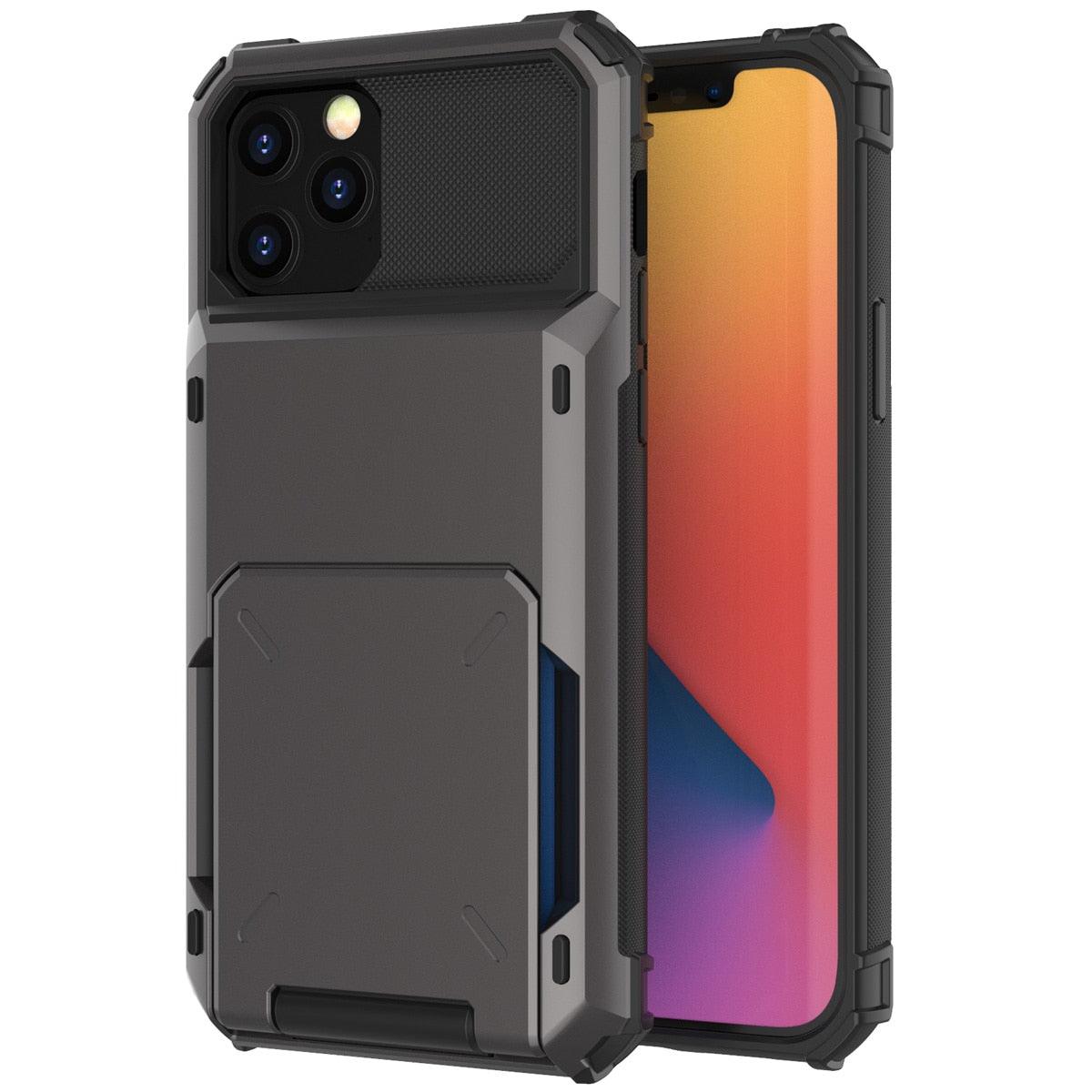 Blue Men Card Holder Hidden Pocket Phone Case Dual Layer Bumper Armor Protective Cover For iPhone 14 13 Pro Max 13 Mini 13 Pro Card Slots Wallet Case Cover Slide Armor Wallet Card Slots Holder for iPhone 13 Stevvex