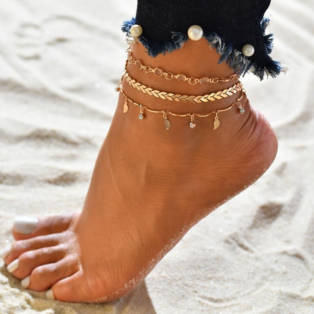 Gold Metal Shell Coconut Tree Female Anklets Barefoot Sandals Foot Summer Double Layers  Foot  Bracelets Leg Jewelry - SJB-DIAMOND ELITES