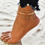 Gold Metal Shell Coconut Tree Female Anklets Barefoot Sandals Foot Summer Double Layers  Foot  Bracelets Leg Jewelry - SJB-DIAMOND ELITES