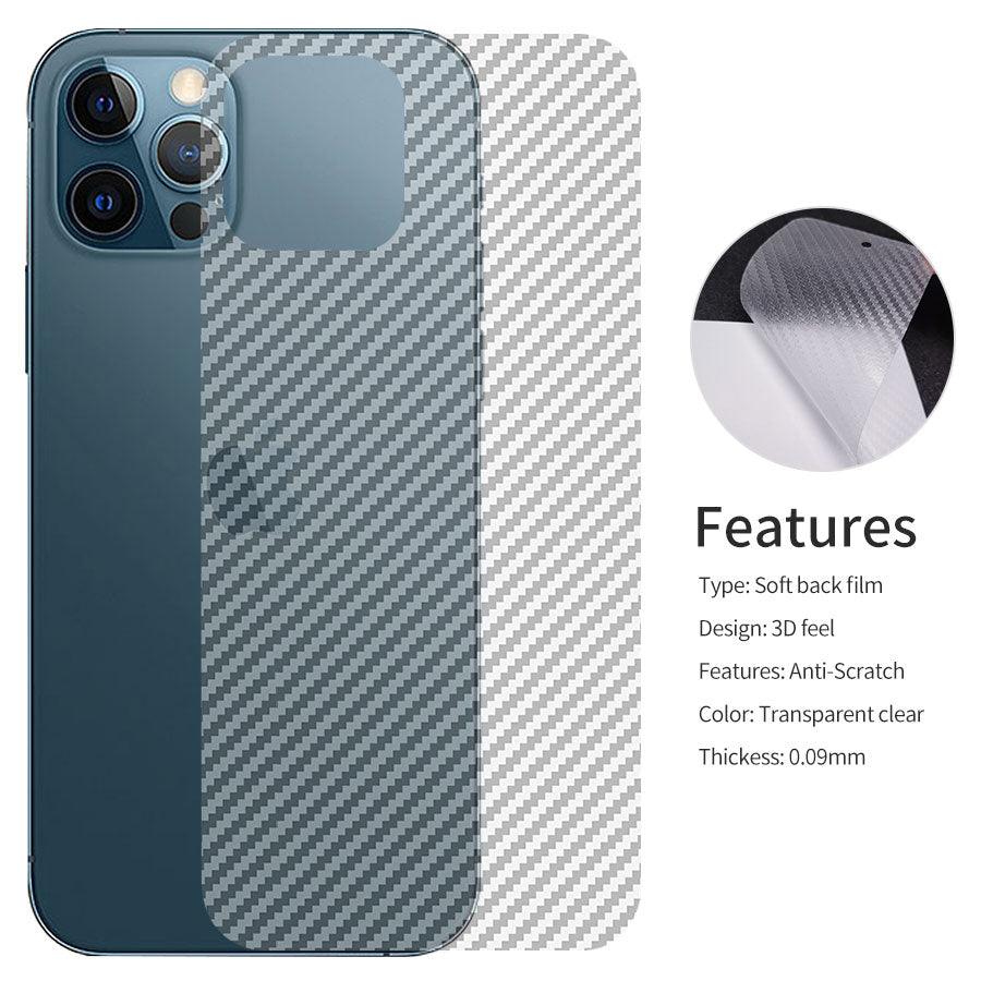 2Pcs Carbon Fiber Matte Back Film For iPhone 14 13 12 Mini 11 Pro XR X XS Max 7 8 Plus SE3 Transparent Scratch Resistant Sticker Slim Fit Clear Transparent 3D Carbon Fiber Back Skin Rear Screen Guard Protector Sticker Stevvex