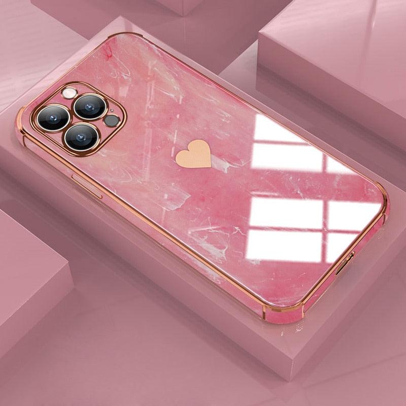 Luxury Shockproof Soft Case For iPhone 13 12 11 Pro Max XS XR X R 8 7 Plus iPhone12 12Pro iPhone11 Marble Texture Covers  Luxury Love Phone Case Cute Side Small Heart Pattern Soft Shockproof Full Lens Case for iPhone Stevvex
