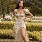 Summer Women Puff Sleeve Floral Printed Dress,Long Dresses,Woman Clothing,Dress Women,Women's Elegant Dresses,Sexy Costume Women