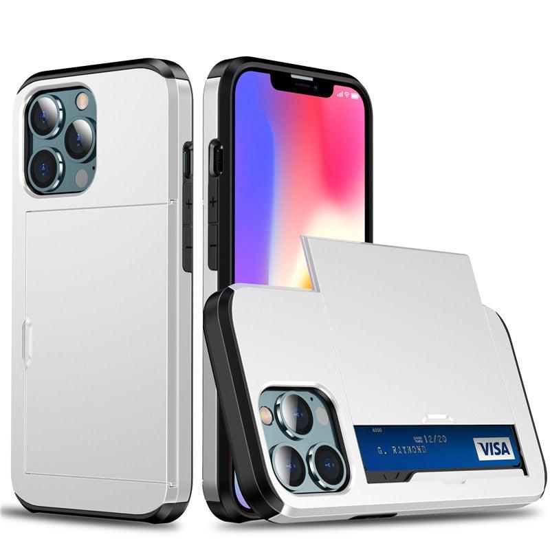 Men Luxury Wallet Card Holder Slot Phone Case For iPhone 13 Pro 12 Pro Max Business Phone Card Holder Bumper Cover Storage Case Compatible With iPhone Stevvex
