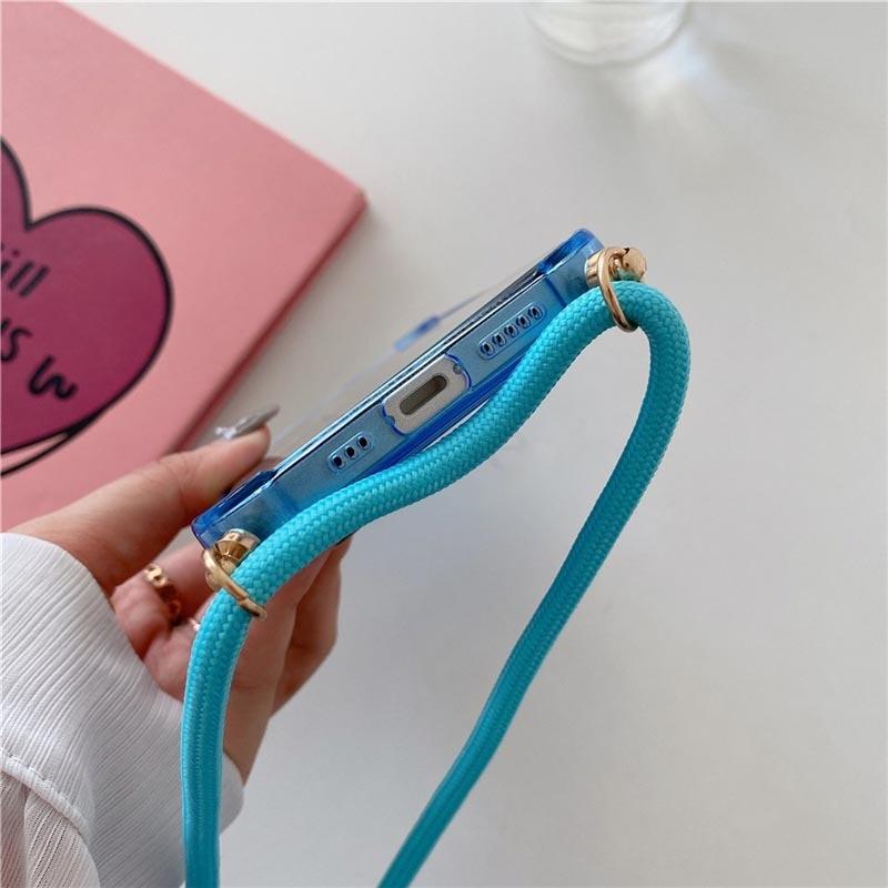 Transparent Wallet Case for iPhone 13 12 11 Pro Xs Max Shockproof Card Crossbody Lanyard Rope Strap Cover Transparent Soft Case Necklace Phone Cover Colorful Case & Adjustable Strap Stevvex