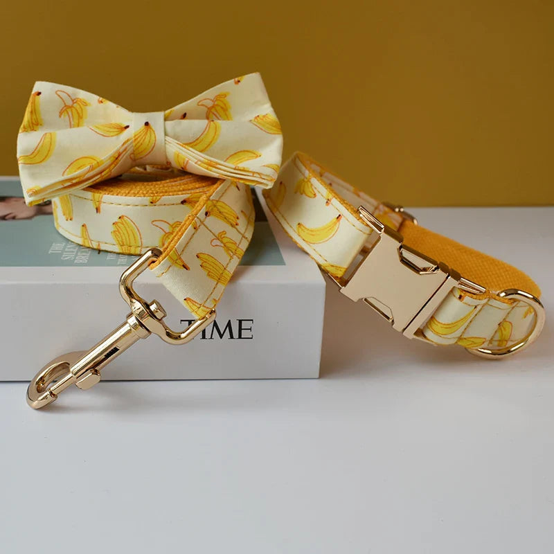Free Engrave Personalized Banana Design Bow Dog Collar Leash Traction Rope For Small Big  Adjustable Pet Straps Fruit 02 Lootquake LLC