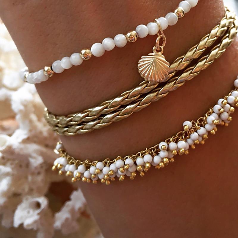 Luxury Leg Brecelet Gold Color Tassel Beads Anklet Bracelet for Leg for Women Set - SJB-DIAMOND ELITES