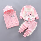Modern Fashion Cotton Thick Warm Casual Hooded Sweater Cartoon Cute Bear Three-piece Suit For Baby Boy & Girl