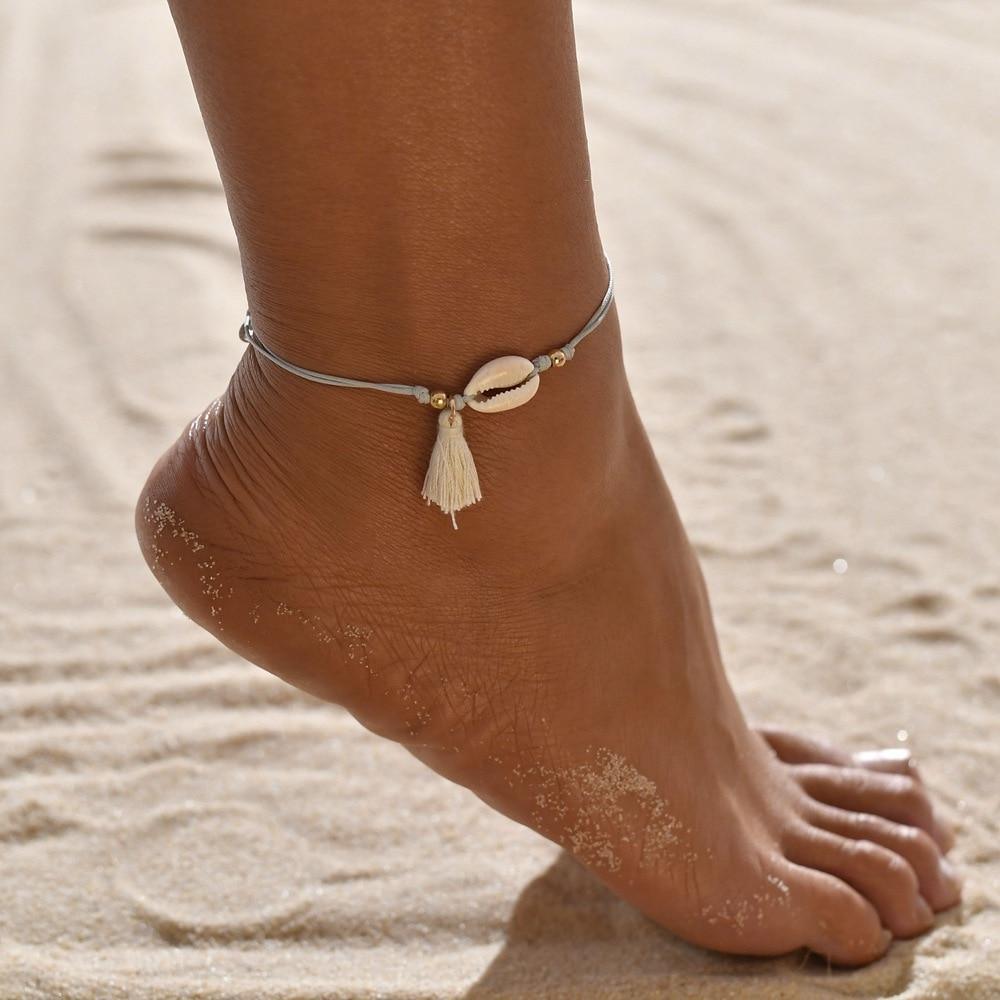 Gold Metal Shell Coconut Tree Female Anklets Barefoot Sandals Foot Summer Double Layers  Foot  Bracelets Leg Jewelry - SJB-DIAMOND ELITES