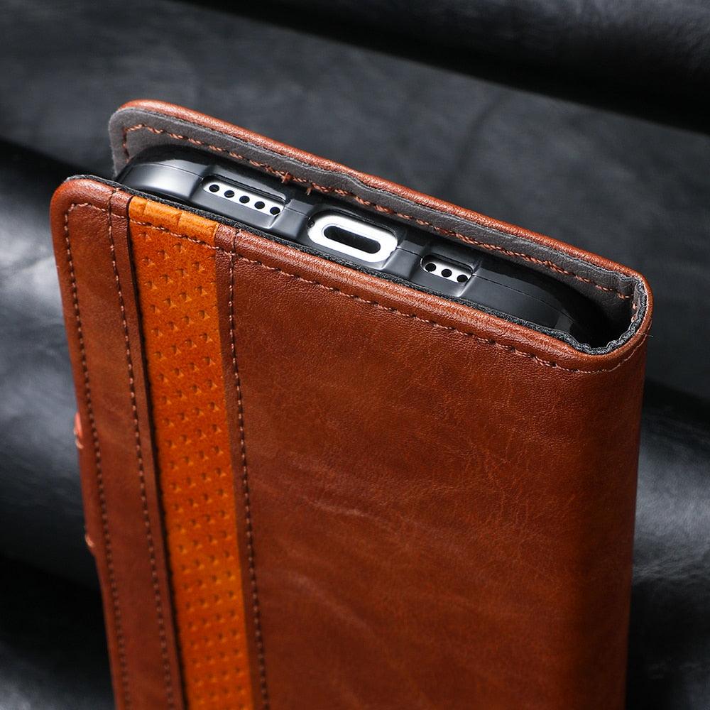 Luxury Leather Case For iPhone 13 11 12 14 Pro Max Mini Wallet Pocket Flip Case Cover Vintage Luxury Genuine Leather Fashion Business Classic Flip Case For Men Stevvex