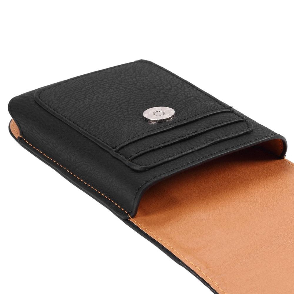 Universal Leather Case for iPhone Mens PU Leather Vertical Case with Belt Clip for iPhone Waist Pack Belt Clip Bag for 3.5-6.3" Mobile Phone Pouch Phone Cover Stevvex