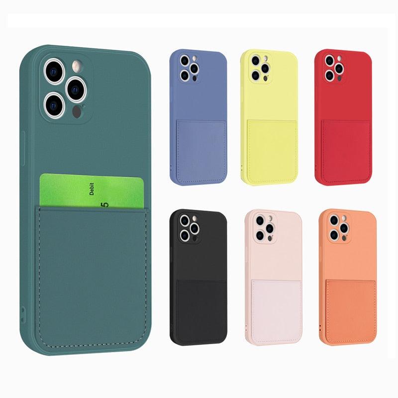 Simple Wallet Case For iphone Silicone Case For iphone 13 12 11 Pro Max Mini With Card Holder Cover Classic Silicone Full Protection Anti-Scratch Shockproof Case Stevvex