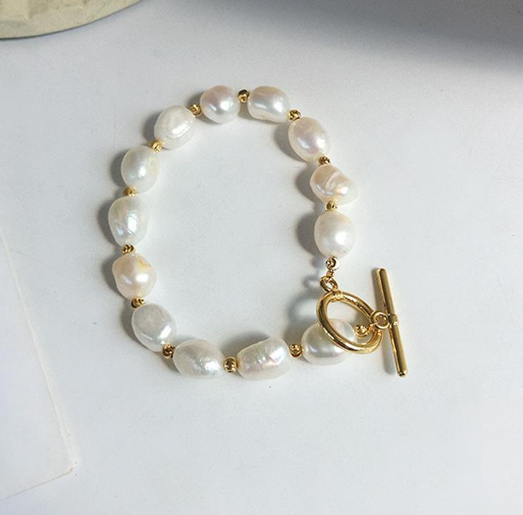 New Handmade Imitation Pearls Gold Metal Link Chain Bracelets for Women Girl Summer Party Luxury Jewelry Gift - SJB-DIAMOND ELITES