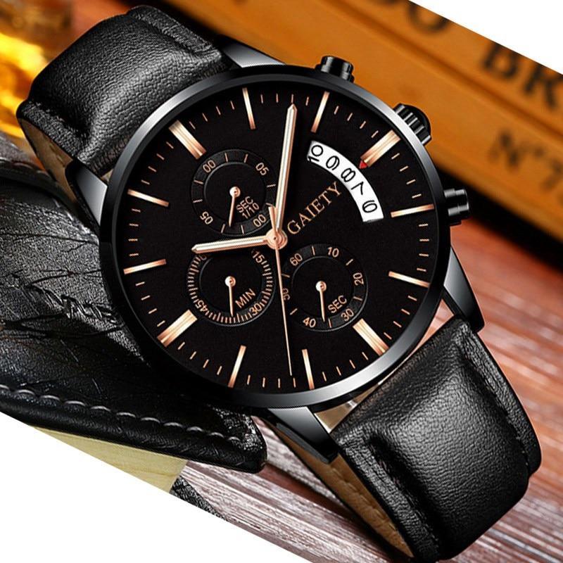 Watches men Fashion Sport Stainless Steel Case Leather Band watch Quartz Business Wristwatch For Men's and Boys - SJB-DIAMOND ELITES