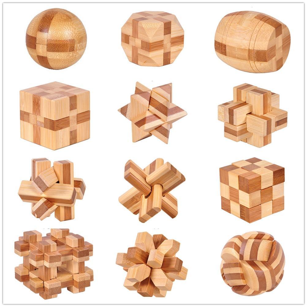 12 Style Brain Teaser 3D Wooden Interlocking Puzzles Game Toy Bamboo Small Size For Adults Kids - SJB-DIAMOND ELITES