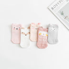 5 Pairs Thin Combed Cotton Cute Animal Baby Socks Mesh Short Socks For Newborns Boys & Girls