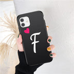Women Elegant Black Initial Letter A-Z Love Heart Couples Phone Case For iPhone 13 12 Pro Max Mini Luxury Soft Silicone Cover Name Letter Case Stevvex