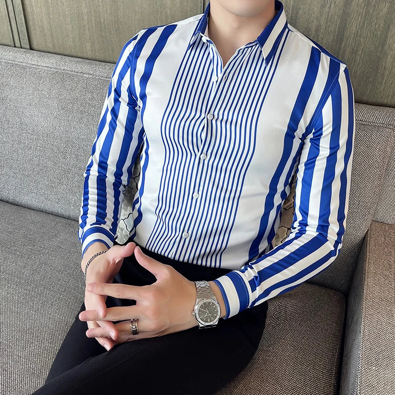 British Style Striped Shirts Mens Long Sleeve Business Formal Dress Shirt Casual Slim Fit Dress Streetwear Social Party Clothing Lootquake LLC