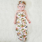 Swaddle Blanket Set Receiving Wrap Props Newborn Infant Boy Girl Headwear Flower Print Romper With Bow