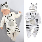 Newborn Baby Boys Romper Clothes Cotton Cute Cartoon Print Long Sleeve Jumpsuit Hat 2 Pcs
