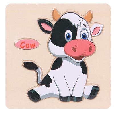 Baby Toys Wooden 3D Puzzle Cartoon Animal Intelligence Kids Educational Brain Teaser Children Tangram Shapes Learning - SJB-DIAMOND ELITES