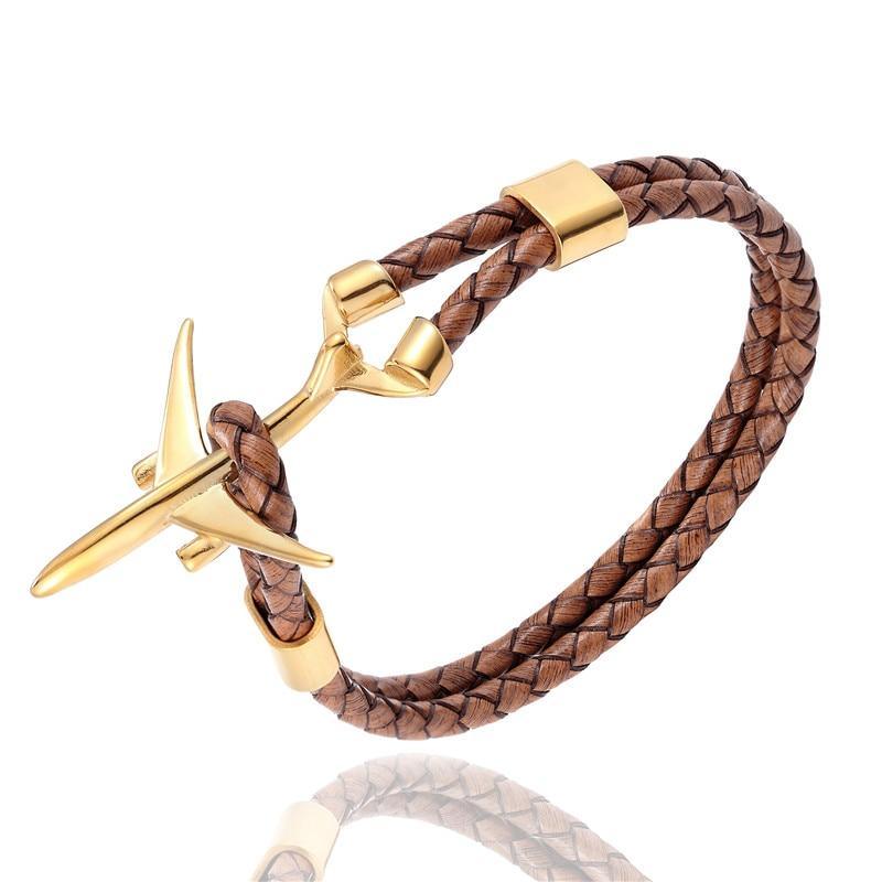 Modern Stainless Steel Airplane Anchor Luxury Bracelets For Men And Women Genuine Multi-Layer Leather Elegant Bracelet Freestyle Home Jewelry - SJB-DIAMOND ELITES