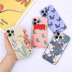 Charming Silicone Soft Anti-Scratch Cases For iPhone 13 Pro Max Case Silicone Wallet Card Holder Cover For iPhone 13 Mini 13ProMax 13Pro Flower Butterfly Beautiful Design Card Holder iPhone Case Stevvex