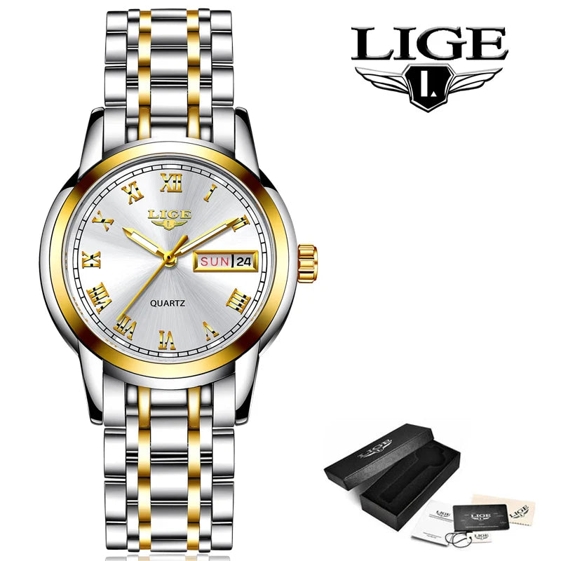 Women's Two Tone Stainless Steel Bracelet Watch Slim