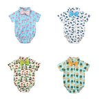 Newborn Boys Bodysuits Bow Short Sleeve Print Single Breasted Jumpsuits Shirt For Baby With Elegant Bow