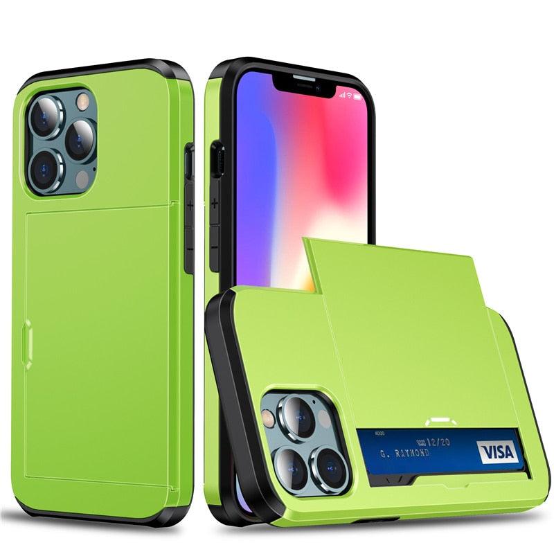 Men Luxury Wallet Card Holder Slot Phone Case For iPhone 13 Pro 12 Pro Max Business Phone Card Holder Bumper Cover Storage Case Compatible With iPhone Stevvex