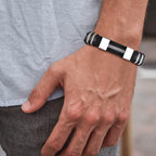Stainless Steel Bracelet Men Wrist Band Black Grooved Rudder Silicone Mesh Link Insert Punk Wristband Stylish Casual Bangle Cool Gift - SJB-DIAMOND ELITES