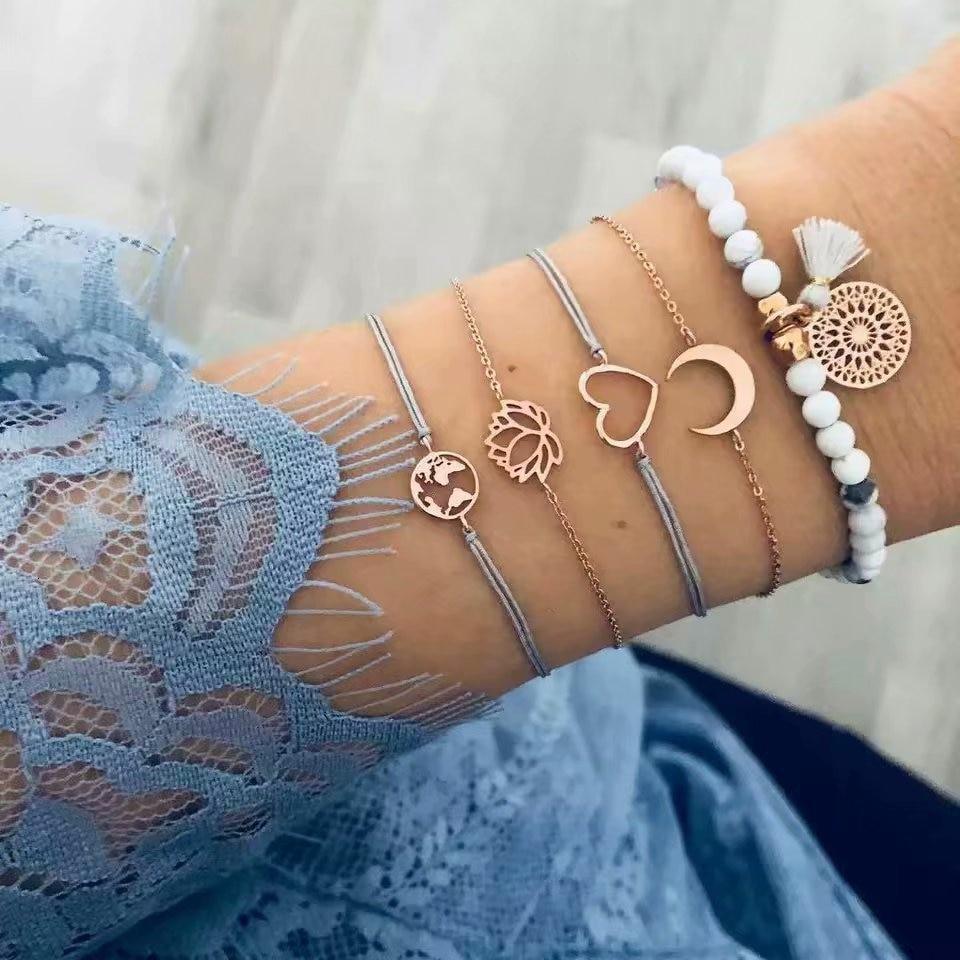 Boho Rose Map Bracelets & Bangles for Women Bohemian Round  Charm Bracelet Set Fashion Multilayer Accessories Luxury Jewelry - SJB-DIAMOND ELITES