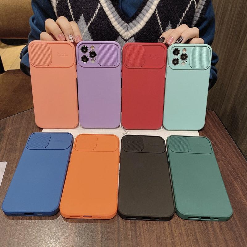 Sliding Lens Protective Silicone Case For iPhone 11 Pro Max Mini 12 Pro 13 Push Cover iphone Slide Camera Cover Case with Camera Lens Protector Cover Silicone Bumper Slim Phone Cover Compatible with iPhone Stevvex