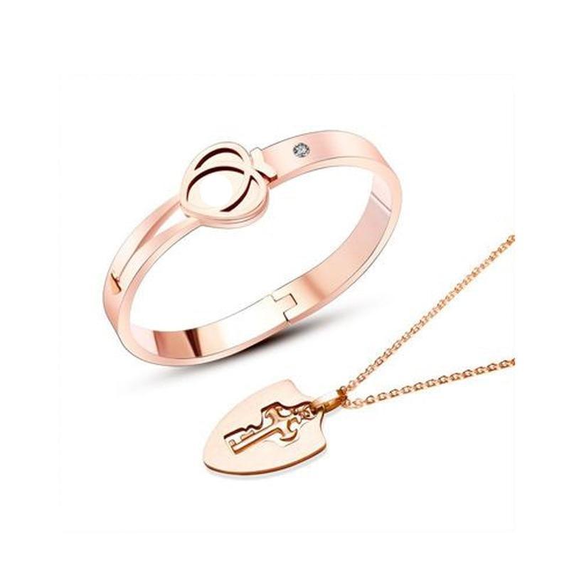 Fashion Concentric Lock Key Titanium Steel Stainless Steel Luxury Jewelry Bracelet and Necklace Couple Sets For Women - SJB-DIAMOND ELITES