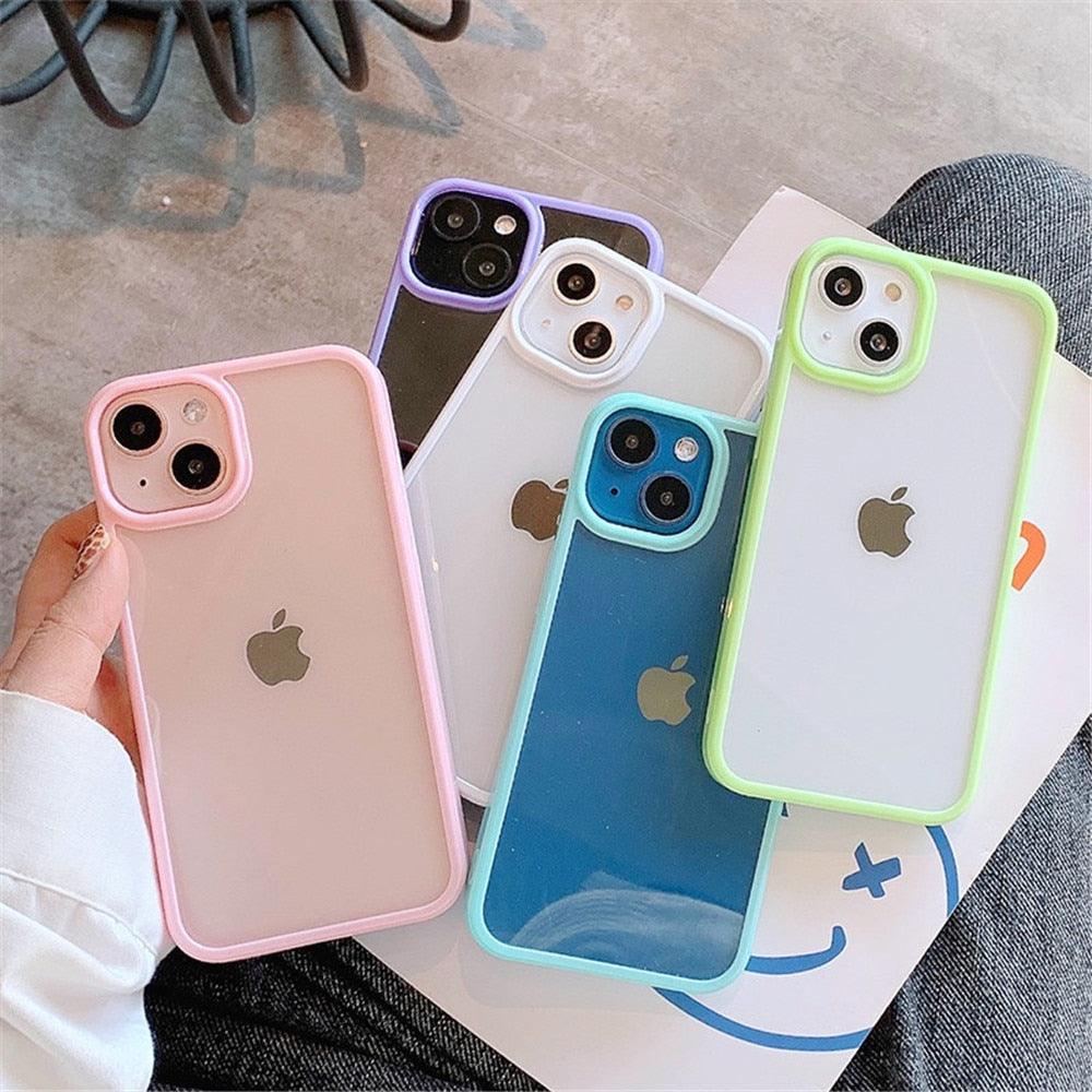 Unisex Cute Shockproof Silicone Bumper Phone Case For iPhone 14 11 12 13 Pro Max Colorful Transparent Protection Back Cover Silicone Protective Cover For iPhone Stevvex