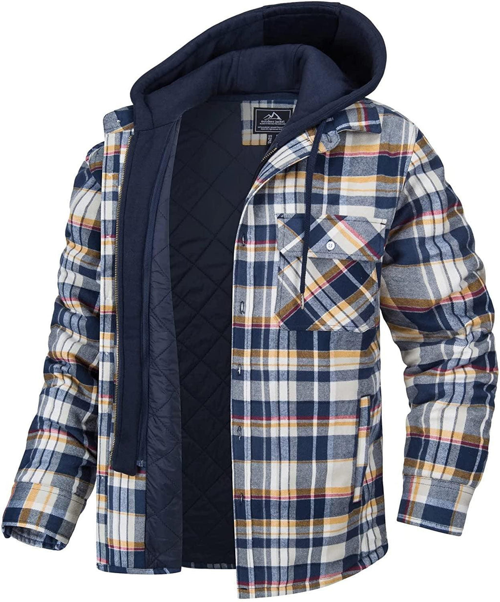 Men's Modern Warm Jacket With Removable Hood Winter Coats Men's Hooded Jackets Fashionable Autumn Jackets Winter Warm Coat Thick Hoodie Long Sleeve Outdoor Plaid Shirt Jackets Stevvex