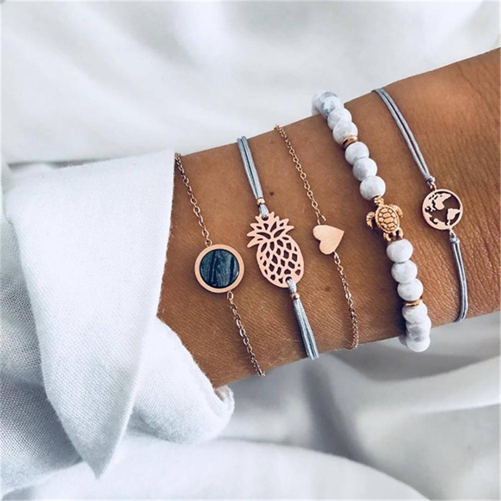 Fashion Bohemia Leaf Round Knot Cuff Bangle Gold Chain Charm Bracelet  for Women Simple Geometric Bracelets Luxury Jewelry - SJB-DIAMOND ELITES