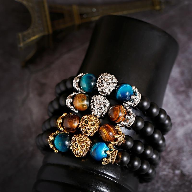 New Classic Crown Lion Elegant Bracelet Luxury For Men Fashion Tiger Eye Onyx Stone Handmade Beaded Charm Modern Bracelet For Women Jewelry - SJB-DIAMOND ELITES