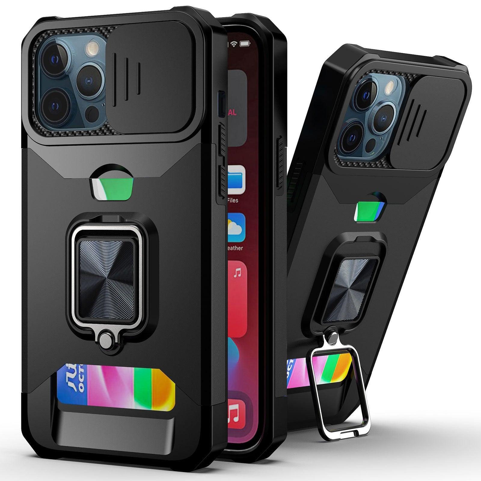 Slide Camera Cover Kickstand Card Wallet Case for iPhone11 X XS 8  Shockproof Protective Phone Case  Wallet Case for iPhone With Sliding Camera Case With Kickstand Magnetic Adjustable Ring Holder Stevvex