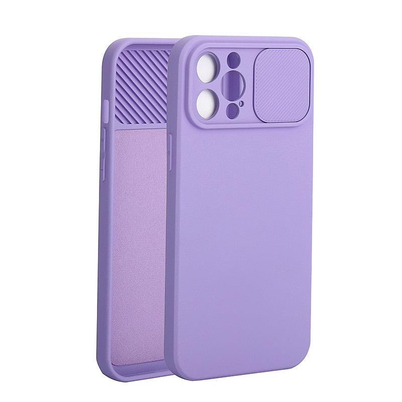 Sliding Lens Protective Silicone Case For iPhone 11 Pro Max Mini 12 Pro 13 Push Cover iphone Slide Camera Cover Case with Camera Lens Protector Cover Silicone Bumper Slim Phone Cover Compatible with iPhone Stevvex