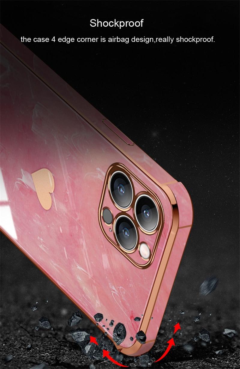 Luxury Shockproof Soft Case For iPhone 13 12 11 Pro Max XS XR X R 8 7 Plus iPhone12 12Pro iPhone11 Marble Texture Covers  Luxury Love Phone Case Cute Side Small Heart Pattern Soft Shockproof Full Lens Case for iPhone Stevvex