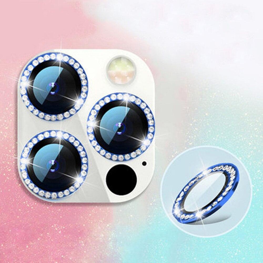 2023 New Diamond Bling Metal Ring Glass Protective Cap For iPhone 14 13 12 11 Pro Max Mini Camera Lens Circle Protector Paste Tempered Glass Camera Cover Camera Lens Protector Stevvex
