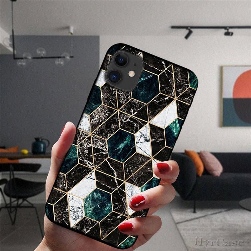 Unique Abstract Ultra Thin Sparkle Soft Silicone Case For iPhone XS Max 8 7 Plus X XR 6 6S 5S Mini Black Phone Case Marble Geometric Art Soft Silicone Cover Stevvex