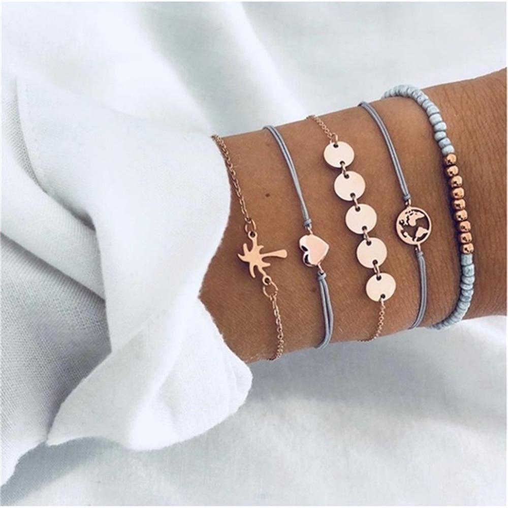 Fashion Bohemia Leaf Round Knot Cuff Bangle Gold Chain Charm Bracelet  for Women Simple Geometric Bracelets Luxury Jewelry - SJB-DIAMOND ELITES